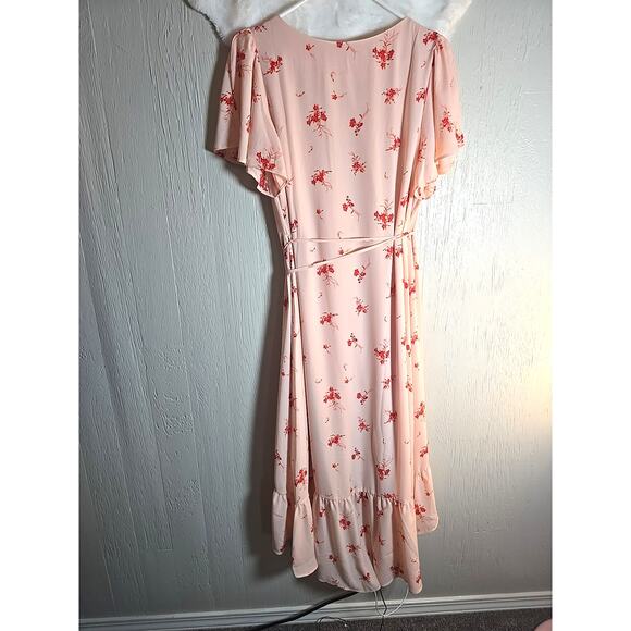 Chelsea28 Pink Midi Ruffle Wrap Dress Womens Large Feminine Cottage Coquette - Picture 7 of 8